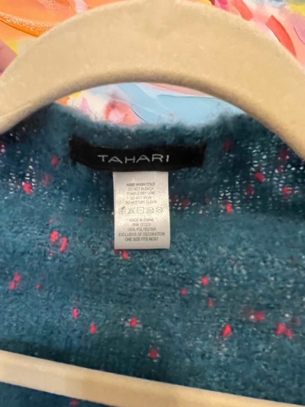 Tahari Teal Knit Top with Pink Fleck Detail - Picture 2 of 6